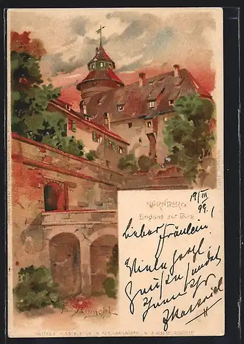 Künstler-AK P.Schmohl: Nürnberg, Eingang zur Burg
