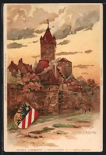 Künstler-AK Nürnberg, Kaiserstallung und Wappen