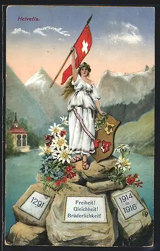 Künstler-AK Zürich, Zur Erinnerung an das Eidgenössische Sängerfest 1905, Helvetia mit Fahne