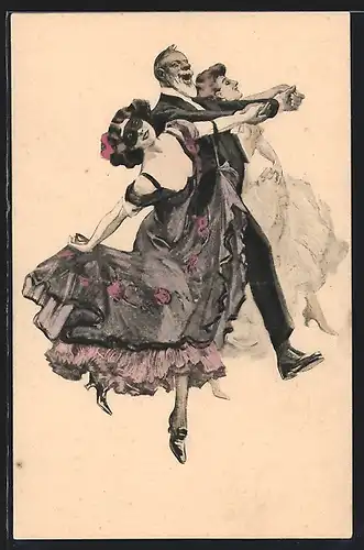 Künstler-AK Simplicissimus, Ferdinand von Reznicek: Rosenkavalier tanz mit zwei Damen