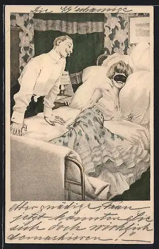Künstler-AK Simplicissimus, Ferdinand von Reznicek unsign.: Vergnügtes Paar auf dem Bett