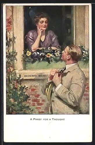 Künstler-AK Clarence F. Underwood: A Pansy For A Thought