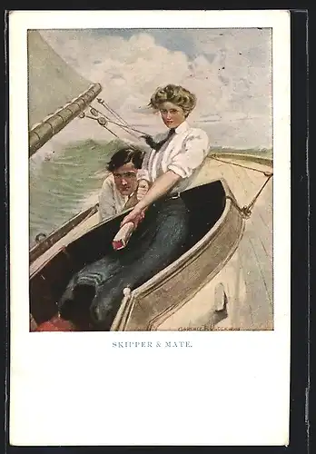 Künstler-AK Clarence F.Underwood: Paar beim Ausflug mit dem Segelboot