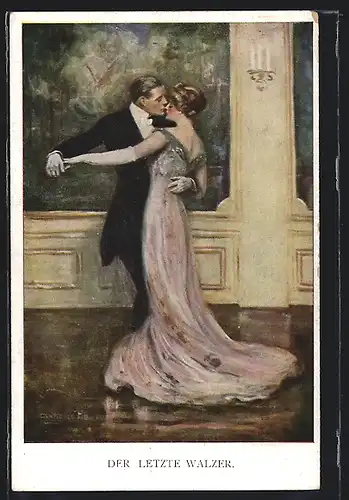 Künstler-AK Clarence F. Underwood: the last Waltz, Liebespaar tanzt einen romantischen Walzer