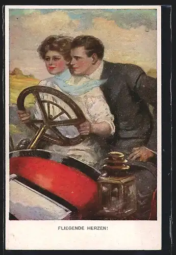 Künstler-AK Clarence F. Underwood: Fliegende Herzen