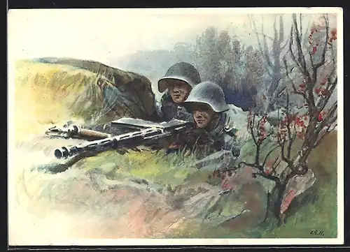 AK schweizer Soldaten liegen mit dem Gewehr in Stellung