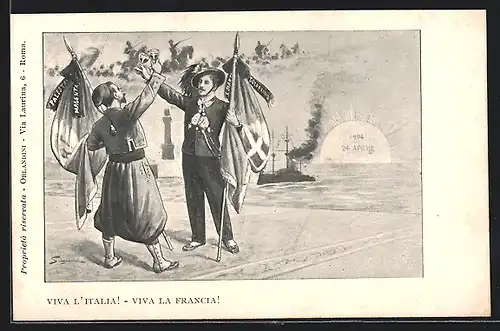 Künstler-AK Viva L`Italia !, Viva La France!, 1904, 24 Aprile, Propaganda Entente