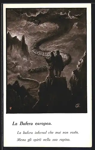 Künstler-AK La Bufera europea, Propaganda Entente