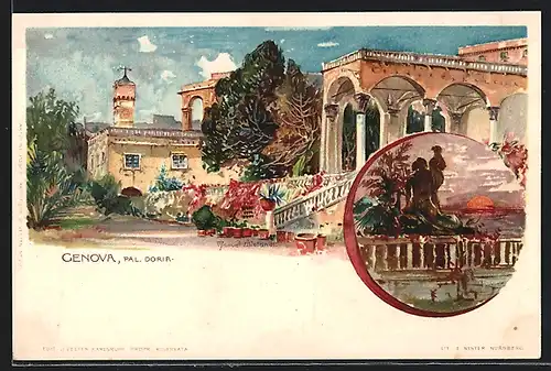 Künstler-AK Manuel Wielandt: Genova, Palais Doria, Sonnenuntergang