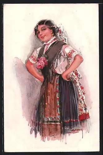 Künstler-AK Luis Usabal: Junge Frau in Tracht