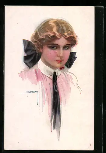 Künstler-AK Luis Usabal: Frau mit Bluse und Binder