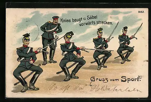 Künstler-AK Bruno Bürger & Ottillie Nr. 8182: Soldaten mit Säbeln beim Sport