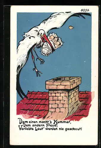 Künstler-AK Bruno Bürger & Ottillie Nr. 6054: Klapperstorch bringt die Babys