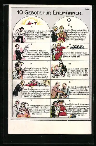 Künstler-AK Bruno Bürger & Ottillie Nr. 7620: Zehn Gebote für Ehemänner, Du bist der Herr Sie aber deine Gebieterin...