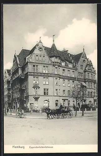 AK Hamburg-Eppendorf, Eppendorferlandstrasse, Kutsche und Eckhaus