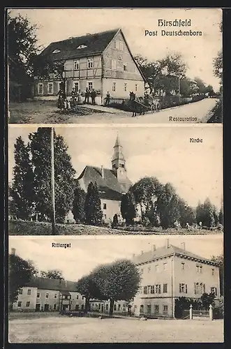 AK Hirschfeld /Post Deutschenbora, Restaurant, Kirche, Rittergut