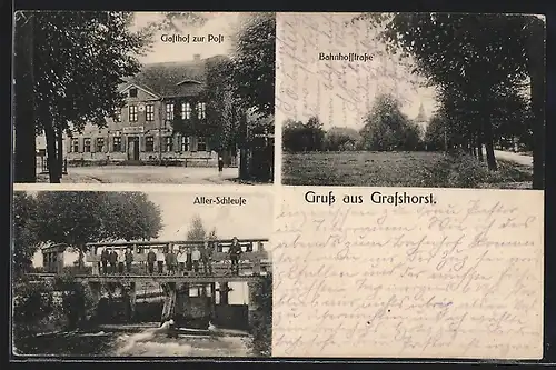 AK Grafhorst, Gasthof zur Post, Aller-Schleuse, Bahnhofstrasse