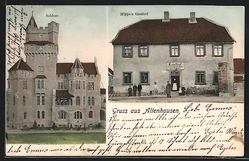AK Altenhausen, Hippes Gasthof mit kleiner Versammlung, Schloss