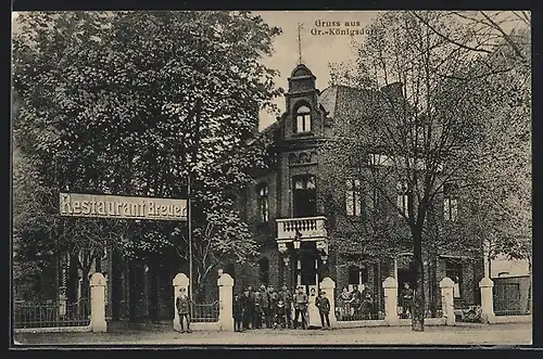 AK Grosskönigsdorf bei Frechen, Gasthaus P. Breier, Eingang mit Soldatengruppe