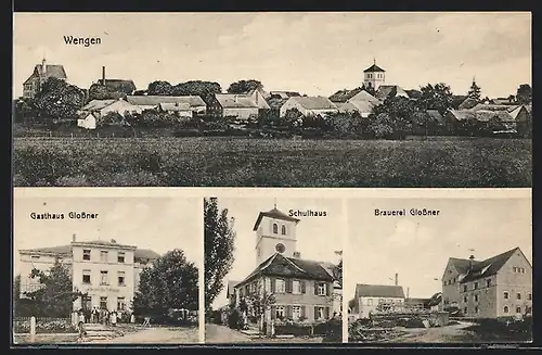 AK Wengen, Gasthaus Glossner, Schule, Brauerei, Ortsansicht