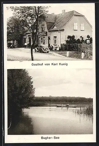 AK Bugk, Gasthof von Karl Kunig, Bugker-See