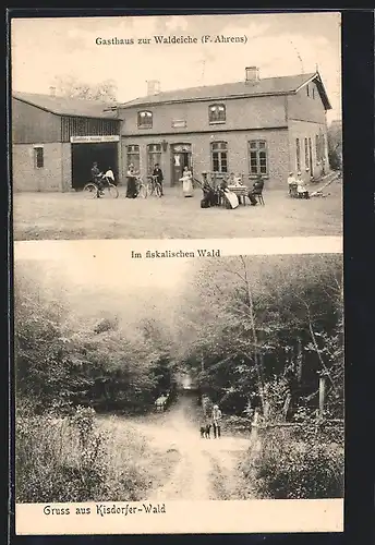 AK Kisdorfer-Wald, Gasthaus zur Waldeiche F. Ahrens mit Gästen, Im fiskalischen Wald