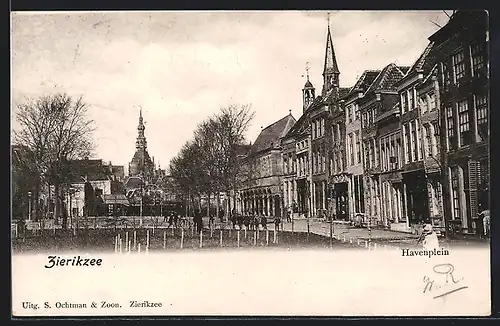 AK Zierikzee, Havenplein, Hafenplatz mit Blick zur Kirche