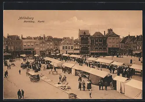 AK Middelburg, Marktdag, Markt mit Marktständen, Marktszene