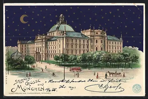 Lithographie München, Blick zum Justizpalast