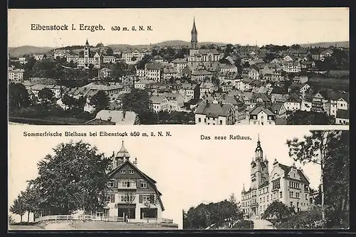 AK Eibenstock, Sommerfrische Bielhaus, Rathaus, Totale