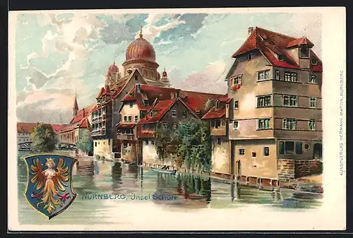 Lithographie Nürnberg, Insel Schütt, Wappen