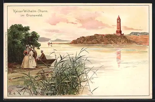 Lithographie Berlin-Grunewald, Blick zum Kaiser Wilhelm-Thurm