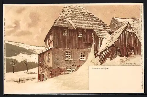 Künstler-AK Meissner & Buch (M&B) Nr. 5: Oberwiesenthal, verschneites Haus