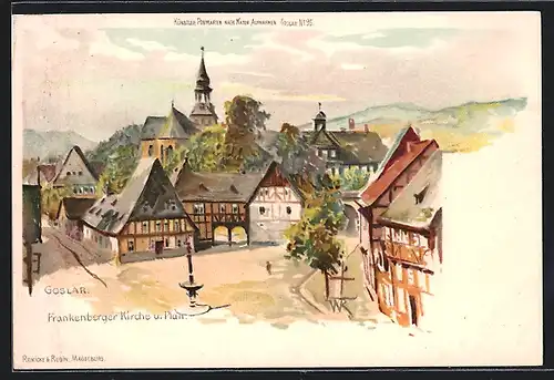 Lithographie Goslar, Frankenberger Kirche & Plan