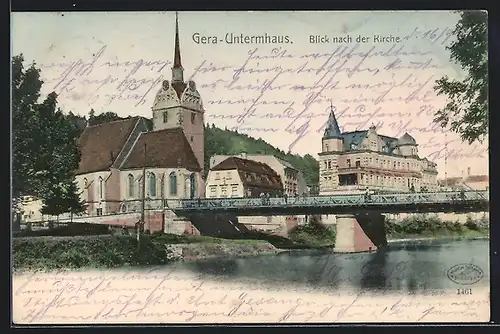 AK Gera-Untermhaus, Flussbrücke und Kirche