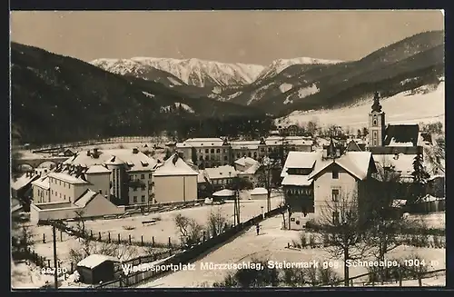 AK Mürzzuschlag, Ortsansicht gegen Schneealpe