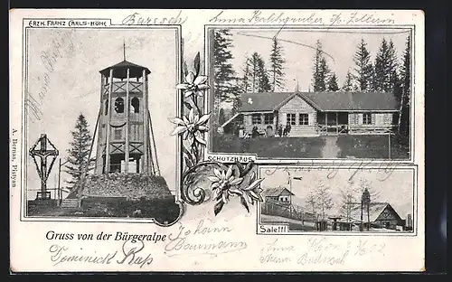 AK Mariazell, Erzherzog Franz Karls-Höhe, Schutzhaus, Salettl