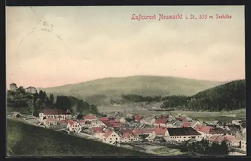 AK Neumarkt i. St., Totale von der Bergwiese aus gesehen