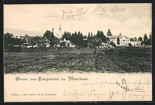 AK Spiegelfeld im Mürzthale, Blick zum Ort