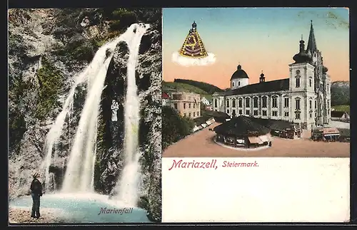 AK Mariazell, Wallfahrtskirche und Marienfall