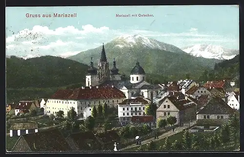 AK Mariazell, Ortsansicht mit Oetscher