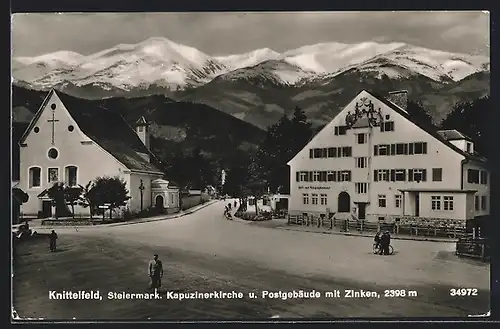 AK Knittelfeld, Kapuzinerkirche & Post mit Zinken