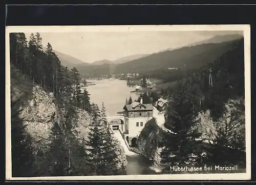 AK Mariazell, Hubertussee aus der Vogelschau