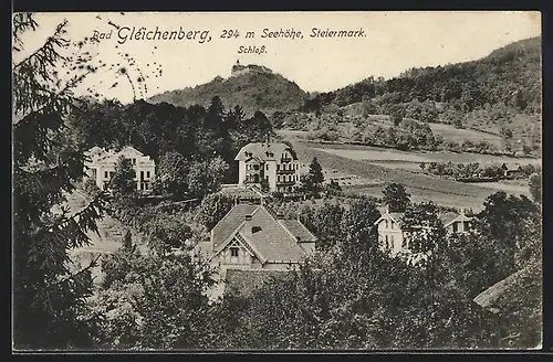 AK Gleichenberg, Ortspartie, Blick zum Schloss