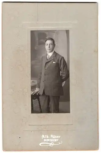 Fotografie Alb. Käser, Burgdorf, Junger Mann im gestreiften Anzug