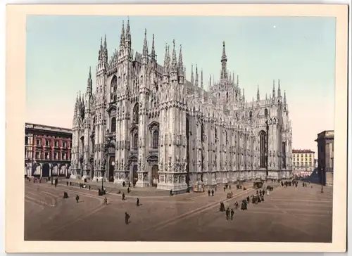 Fotografie Ansicht Milano, Il Duomo, Mailänder Dom mit Pferdebahn