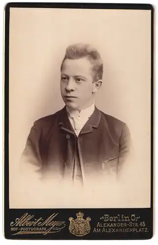 Fotografie Albert Meyer, Berlin-C, Alexander-Strasse 45, Portrait junger Mann in zeitgenössicher Kleidung