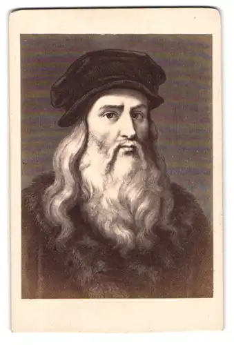 Fotografie unbekannter Fotograf und Ort, Portrait Leonardo da Vinci mit Mütze und langem Bart