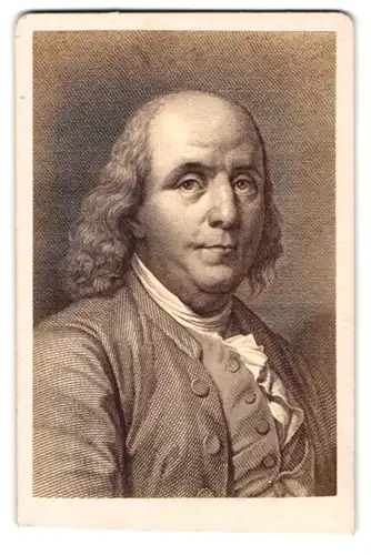 Fotografie unbekannter Fotograf und Ort, Portrait Benjamin Franklin, nach Kupferstich von Bisi