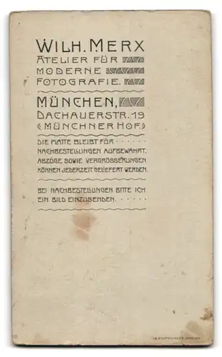 Fotografie Wilhelm Merx, München, Dachauerstr. 19, Portrait bayrischer Soldat in Uniform Rgt. 1